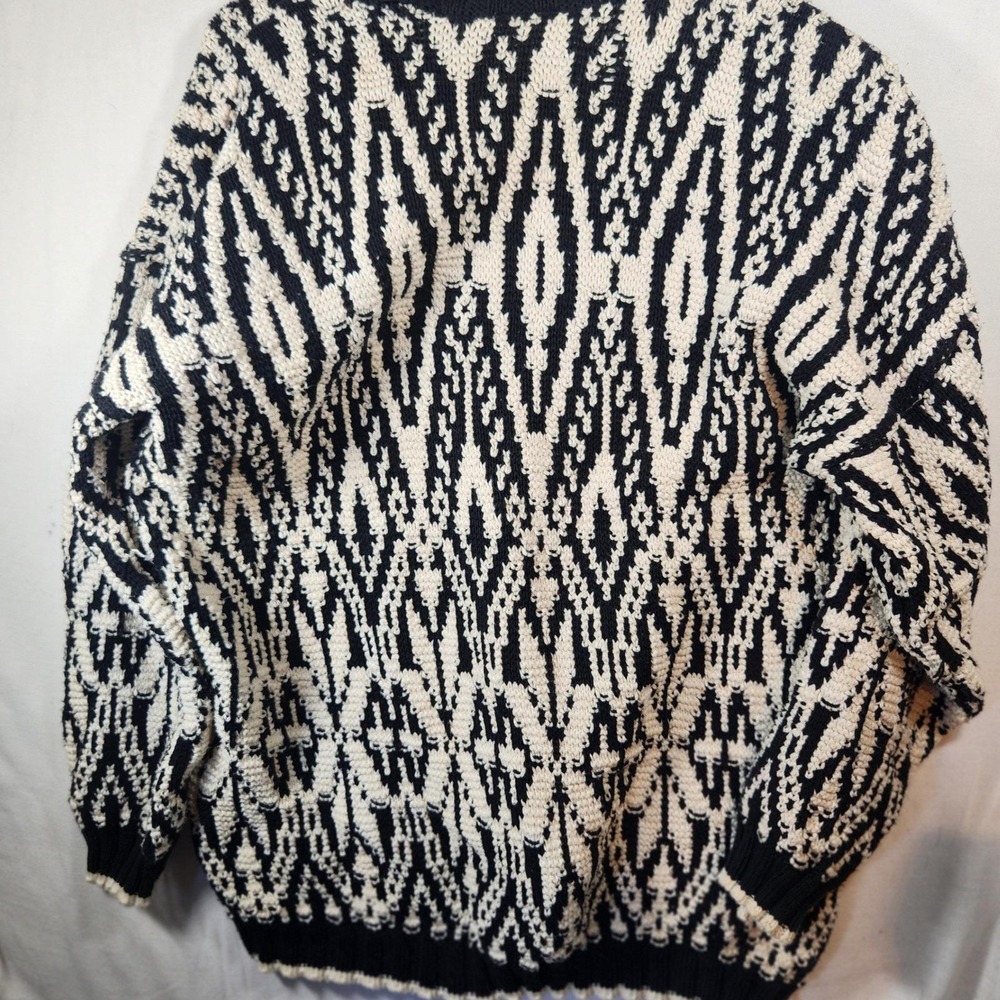 Jacob‎ Vintage Black White Geometric Intarsia Knit Turtleneck Retro Chunky - Picture 4 of 8